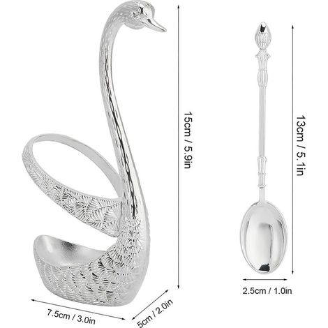 Ensemble de couverts en acier inoxydable avec support cygne en alliage de zinc, organisateur de rangement argenté (1/5)