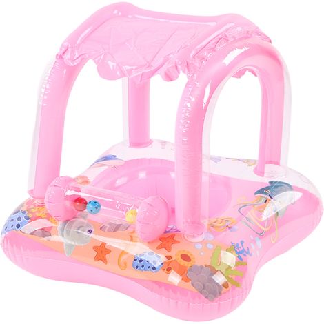 Bouée bébé avec pare-soleil, siège de natation, jouet gonflable en forme de bateau avec auvent et poignée, petite clochette rose (1/5)