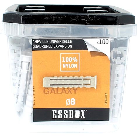 ESSBOX de 100 Chevilles Nylon Quadruple Expansion Galaxy 8 (1/2)