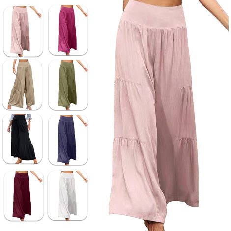 Pantalon large femme taille haute couleur unie coupe ample décontractée pour le quotidien rose yoga XL (1/3)