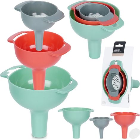 Juego de embudos de cocina con colador de 10/8/6 cm, 4 piezas, excelente menaje del hogar 259731 (1/5)