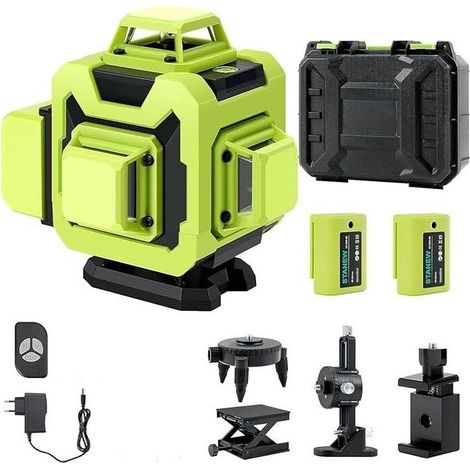 Niveau Laser 360°x 4 Chantier Autonivelant,Lazer Niveaux 4D 16 Lignes Laser,Nivellement Automatique, Support Rotatif, Télécommande,2x2400 mAh Batterie,Autonivellement et Mode Pulsé Extérieur (1/5)