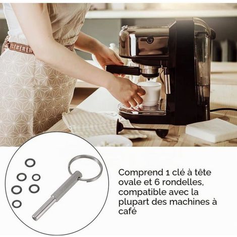 Clé à Tête Ovale pour Machine à Café avec Porte-Clés et 6 Anneaux en Caoutchouc, Tournevis Ovale Drive Bit Outils de Réparation (1/4)