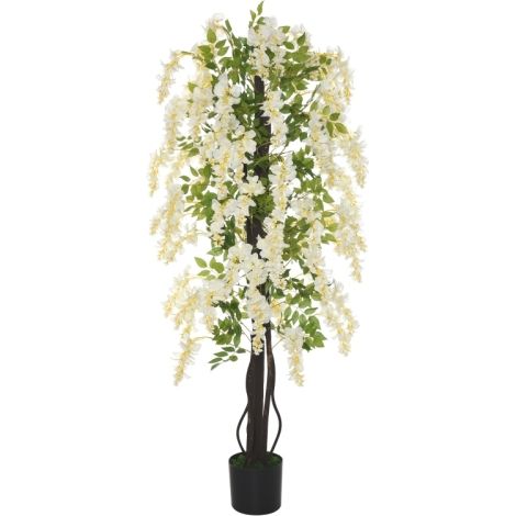 Pianta artificiale di glicine bianco, 165 cm, pianta decorativa realistica in vaso misto di plastica e cemento, ideale per interni ed esterni