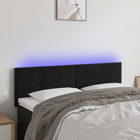 Tête de lit LED réglable en hauteur en velours noir 144 x 5 x 78/88 cm, 9.66kg - PANGIVO (1/5)