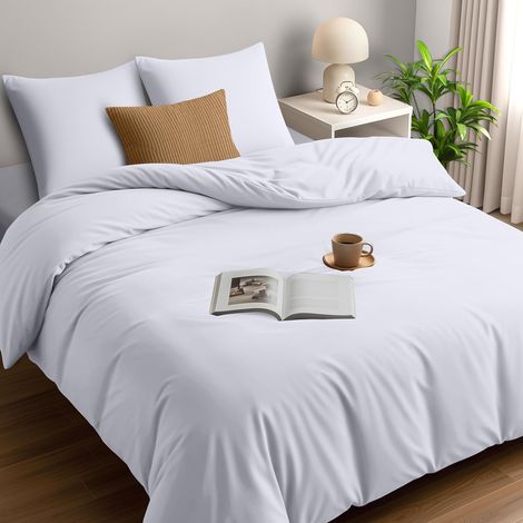Housse de Couette 240x260 cm avec 2 Taies d'oreiller 65x65 cm (Blanc) - Parure de Lit 240 x 260 cm - Ensembles de Housses de Couette en Microfibre brossée Douce (1/5)