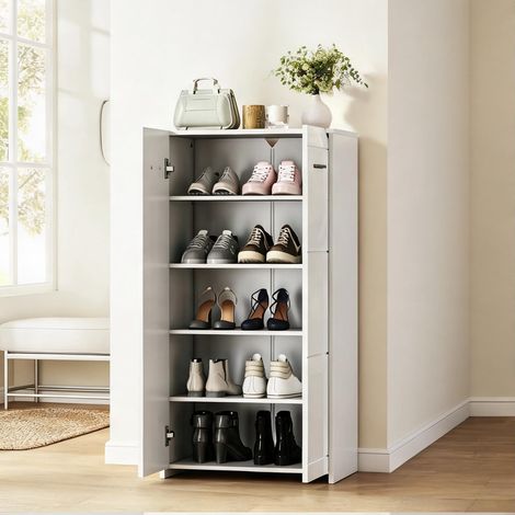 Meuble à chaussures blanc brillant pour 10 paires avec étagères (1/5)