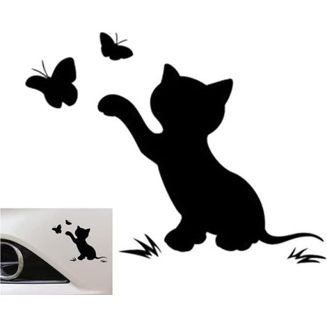 Self outdoor for car, sticker funny of cat papillon, sticker cute of drawing animated for car, sticker decorative for car, black (1/5)