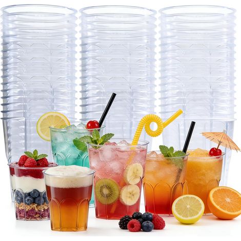 50 Pièces Gobelet Plastique 220ml, Gobelets en Plastique Réutilisables Transparents, Verres à Cocktail pour Anniversaires, Mariages, Fêtes, Noël, Whisky et tous événements, 7,3 cm x 7,7 cm (1/5)