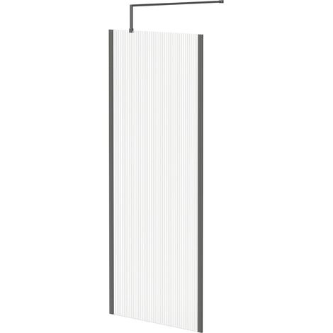 Colore 8mm Fluted Glass Gunmetal Grey 1850mm x 800mm Walk In Shower Screen including Wall Channel with End Profile and Support Bar (1/5)
