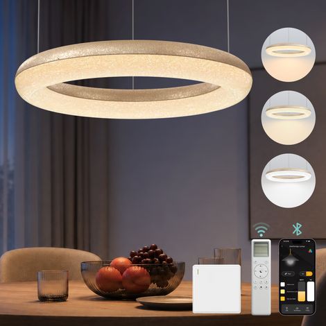 Mai & Mai Pendelleuchte Esstisch, 40cm LED Moderne Hängelampe, stufenlos dimmbar 3000K–6000K, höhenverstellbare Design 30W Esstischlampe mit Fernbedienung & Wandschalter, Luvina03, Eisblumen-Gold (1/5)