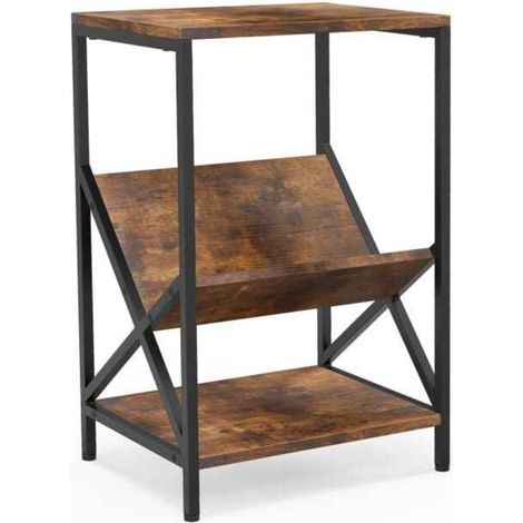 Format Compact Pratique Meuble Platine Vinyle 3 Niveaux Table d'Appoint avec Rangement Disques et Porte-Revues en V (1/5)