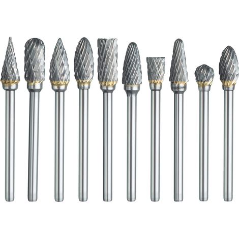 Rotary Burr Set for Dremel, 10 PCS Double Cut Carbide Carving Bits Set with 1/8" Shank and 1/4" Head Length for DIY, Woodworking, Engraving, Metal Carving, Drilling, Polishing (1/5)