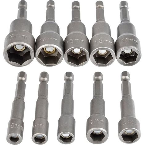 Douille Hexagonale Magnétique 10Pcs Douille Visseuse à Choc 6-15mm, Clés à Douille Magnétique Hexagonale Douille Set Magnétique 1/4 Hexagonale Douille Prise Adaptateur Outil-LIAIKI (1/5)
