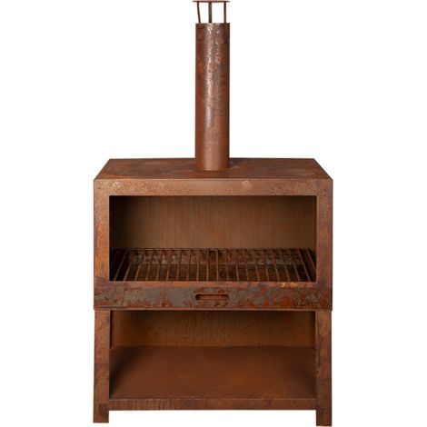 Chauffe-terrasse avec range bois rouille L – Design vintage en métal – Résistant aux intempéries – Idéal pour soirées en extérieur – Fancy Flames