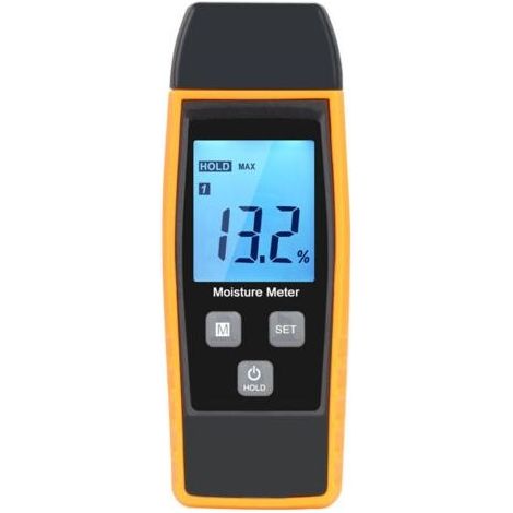 Testeur Humidité,Testeur Humidité Mur & Bois, Compteur de fuites, Humidité, Mortier de Ciment, Détecteur de Teneur en eau avec Rétroéclairage LCD (Jaune) (1/5)