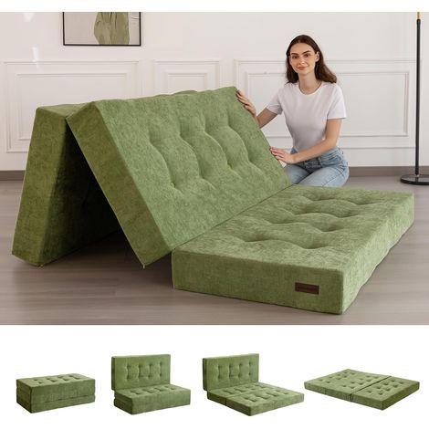 Matelas Pliant 15 cm Célibataire, Confortable de avec Tissu Chenille, Canapé-Lit de Futon à Trois Fois pour Invité, Topper Sol pour Le Camping. (1/5)