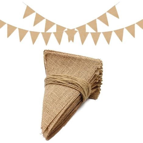 Guirlande de fanions en jute, 15 mètres/48 fanions triangulaires Vintage Ba (1/5)