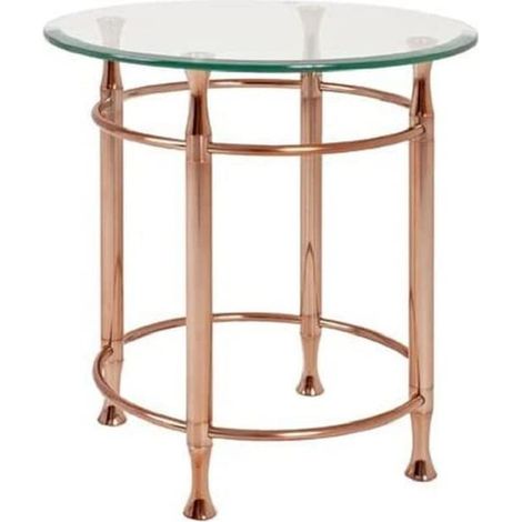Table d'appoint Ronde avec Plateau en Verre, métal cuivré, Table Basse avec Verre trempé 10 mm - Dimensions : H 52 x Ø 50 cm Style : Contemporain (1/4)