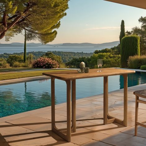 COLINE - Bar de jardin 160x80cm en bois de teck recyclé couleur naturelle (2 COLIS) (1/5)