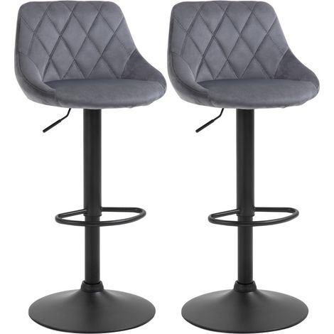 Lot de 2 tabourets de bar réglables avec dossier en velours gris foncé et structure métallique (1/5)