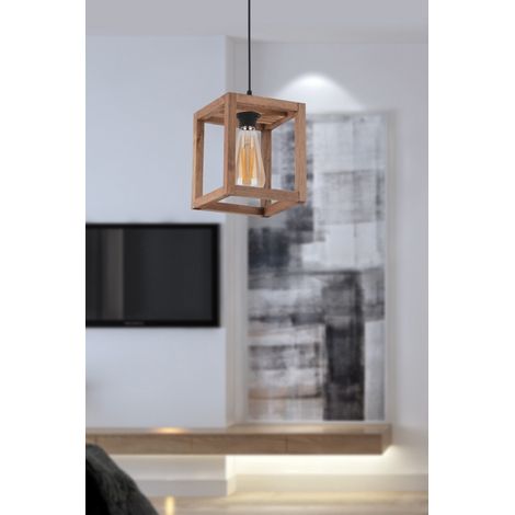 Suspension en bois E27 avec câble réglable Cube (1/5)