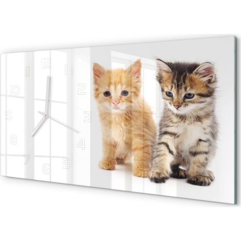 Horloge Murale Décoration Murale XXL 60x30 cm Verre Trempé Élégante Chat brun-roux (1/5)