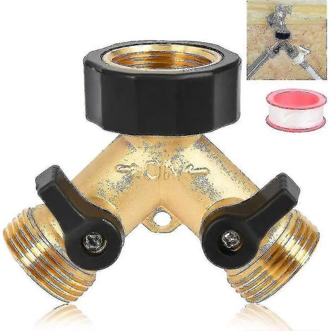 Robinet double pour lave-linge, distributeur en Y à 2 voies 3/4 pouce pour le raccordement de 2 appareils Battqx (1/5)
