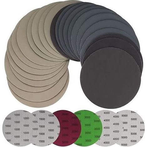 30 pièces de papier abrasif sec humide de 125 mm, roues rondes, tampons de ponceuse orbitale Disques de papier abrasif en métal et bois Grain 1000/1500/2000/3000/4000/5000 (1/2)