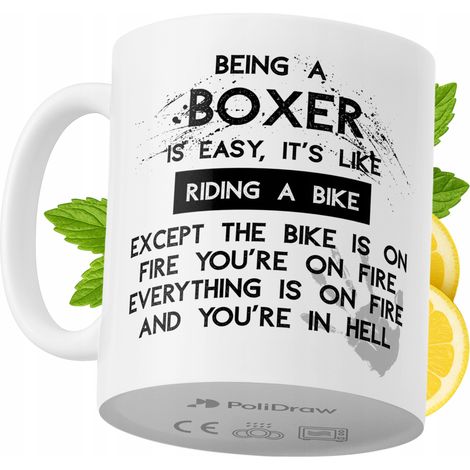 Taza de café/té divertida con diseño de texto humorístico para un boxeador. Taza ideal para cumpleaños, santos, días festivos y ocasiones especiales. Color blanco, 330 ml. (1/5)