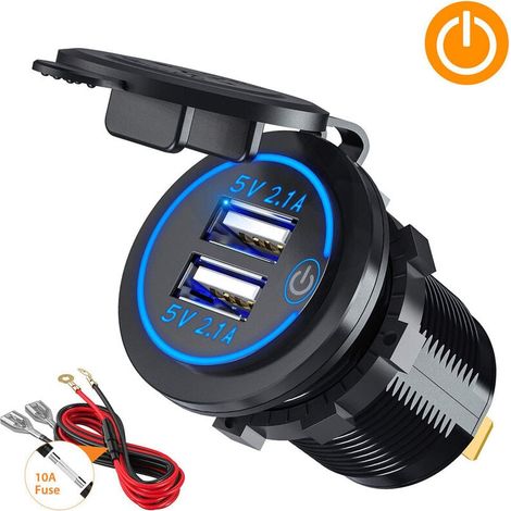 Cargador USB dual de 5 V/4,2 A para coche con interruptor para vehículos de 12 V/24 V, barcos y embarcaciones. (1/4)
