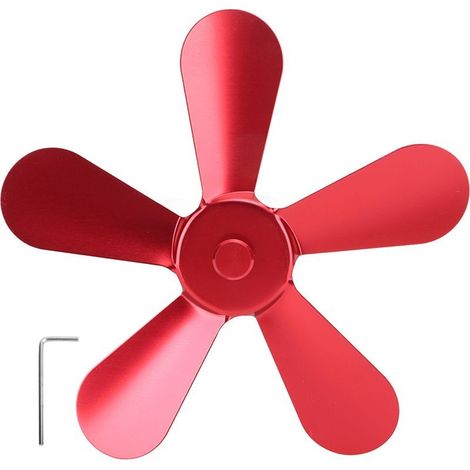 Lame de ventilateur de poêle à 5 pales, en alliage d'aluminium, remplacement alimenté par la chaleur pour cheminée rouge (1/5)