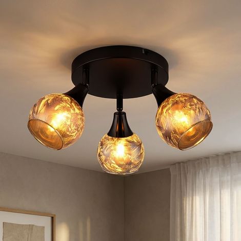 Spotrondell plafonnier lampe spot verre givré noir-chrome orientable D 32 cm (1/5)