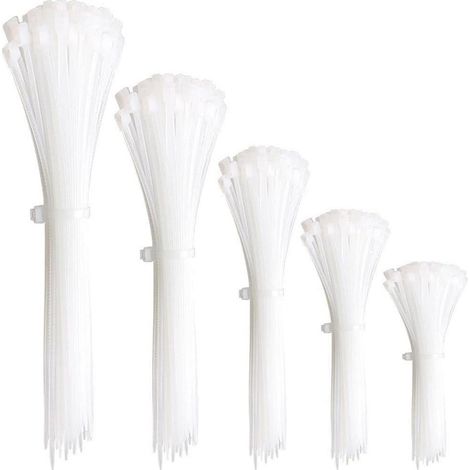 Colliers de serrage en nylon blanc 300 pièces, tailles assorties 100-300mm, résistants aux UV (1/5)