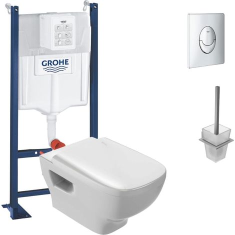 Pack WC suspendu sans bride JACOB DELAFON Struktura + Bati-support GROHE + plaque Start chrome + porte-balai carré (1/4)
