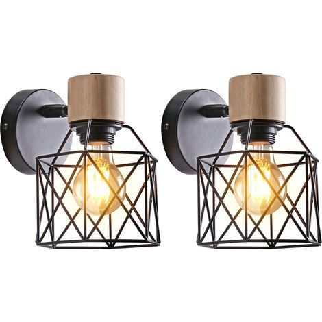 Applique murale industrielle lot de 2 – Métal noir avec tête réglable – E27 60W pour éclairage intérieur – Design vintage moderne (1/5)