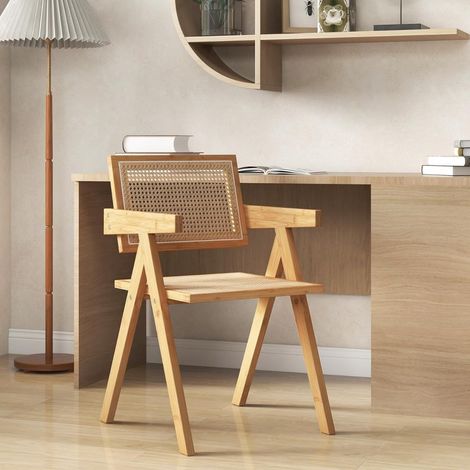 Juego de 2 sillas de comedor de bambú y ratán, 50 x 52 x 81 cm (1/5)