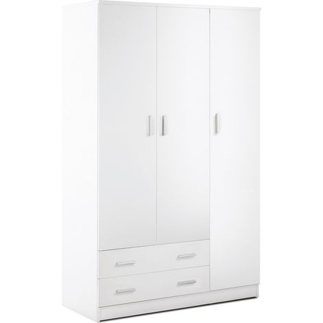 Armadio moderno guardaroba camera da letto 3 ante 2 cassetti Mell - Bianco (1/8)