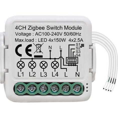 Module Tuya ZigBee 4 voies – Interrupteur intelligent modifiable – Partage, minuterie, appli – Compatible Google Home – Nécessite passerelle (1/5)