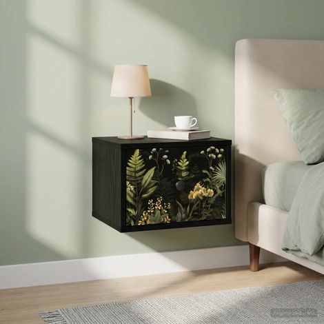 vidaXL Mesita de noche de pared RHENEN Roble Negro 36 x 33 x 25 cm (1/5)
