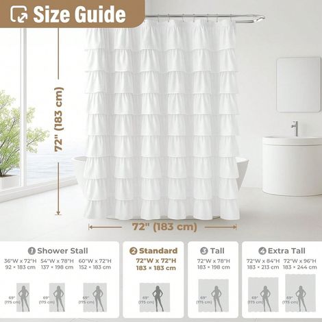 Handgefertigter, plissierter Duschvorhang im Vintage-Landhausstil aus rustikalem Dekostoff, geeignet für Badezimmer, 182,88 cm x 182,88 cm, Weiß