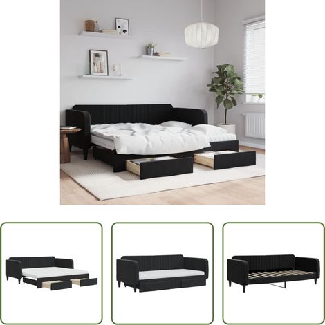 vidaXL Sofa-Bett - Tagesbett Ausziehbar mit Schubladen Schwarz 90x190 cm Samt (1/5)