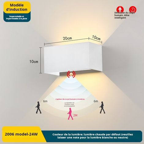 SANMINE Applique Murale LED Double Tête 24W avec Détecteur de Mouvement, 3000K Lumière Chaude, IP65 Étanche, Blanche, Applique Intérieure et Extérieure (1/4)