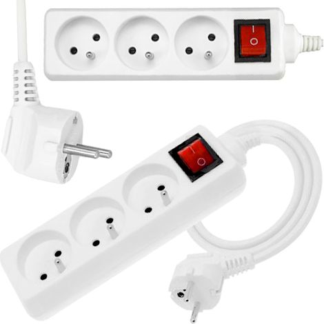 Verlängerungskabel mit Erdung und Schalter, weiß, 3-fach Steckdose, 3 m OMY 3x1 Elgotech EPS-303W (1/5)