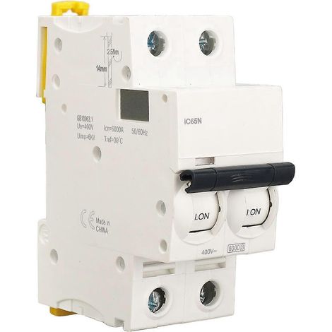 Disjoncteur miniature bipolaire avec isolation de commande, protection contre les courts-circuits et les surcharges, disjoncteur à air, 400 V CA, 6 A