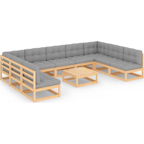 Set Salotto Giardino 10pz Cuscini Antracite Legno Massello Pino vidaXL (1/5)