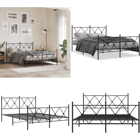 Cadre de lit métal sans matelas avec pied de lit noir 140x190cm - Cadre De Lit - Lit Double - Lit Metal - Lit Noir - Meuble Chambre - Home & Living (1/5)