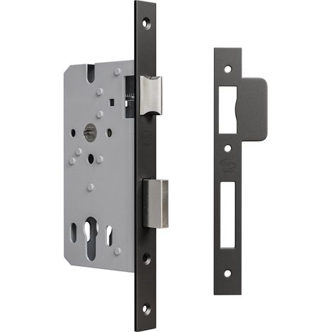Serrure à encastrer 335 pour portes en bois, 50/70 mm, acier noir, pêne réversible, sans cylindre ni rosace (1/5)