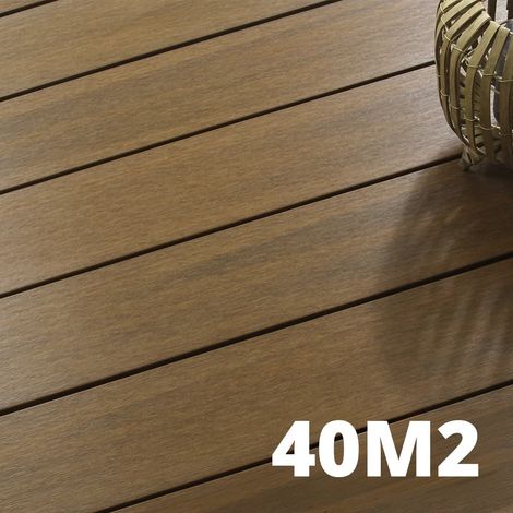 Kit Terrasse Composite NAVIA 40m² - Teck - 122 lames de terrasse (220 x 14.5 x 2.2 cm) - Fixation par Clips - Terrasse Livraison Rapide