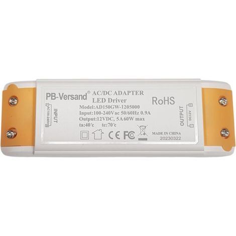Transformateur pour ampoule LED 24 V DC 60 W Alimentation DC Pilote Transformateur basse tension Transformateur LED (transformateur 60 W 12 V DC) (1/5)